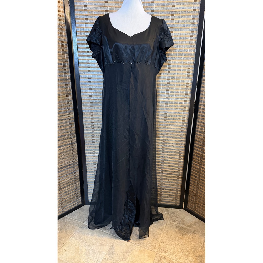 Fiesta Maxi Gown Women 3XL Black Satin Chiffon Empire Waist Rosette Formal Dress
